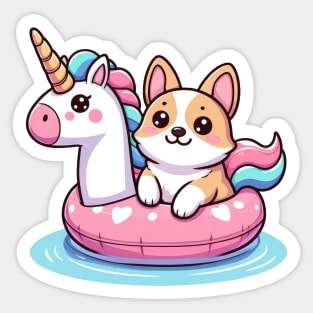 Kawaii corgi pool party Sticker